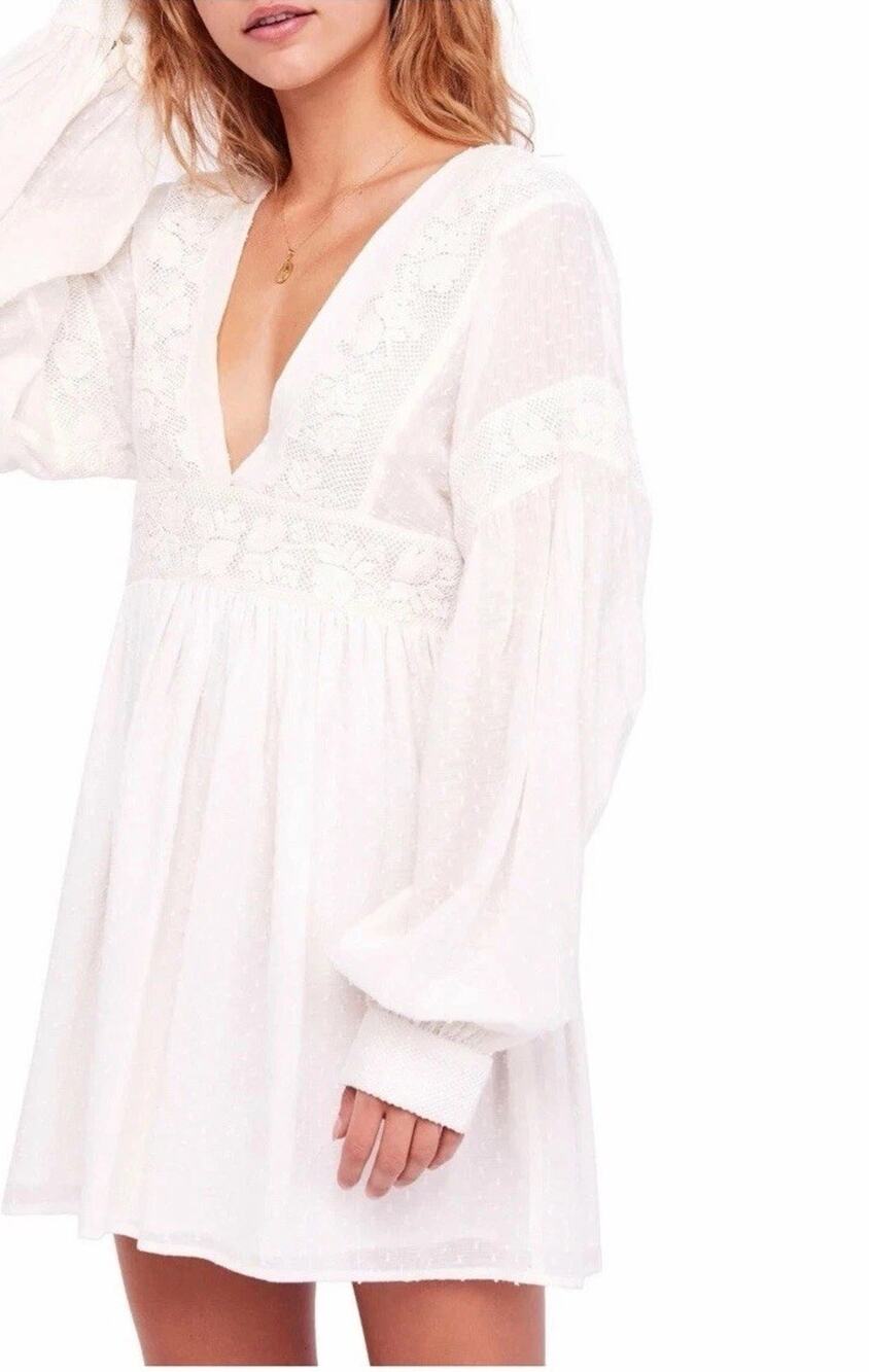 Free People Women's White Sugarpie Mini Dress Size Medium
